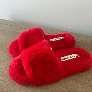 New with Box Fabletics Cherry Red Furry Slippers - Size 7 - Great gift!